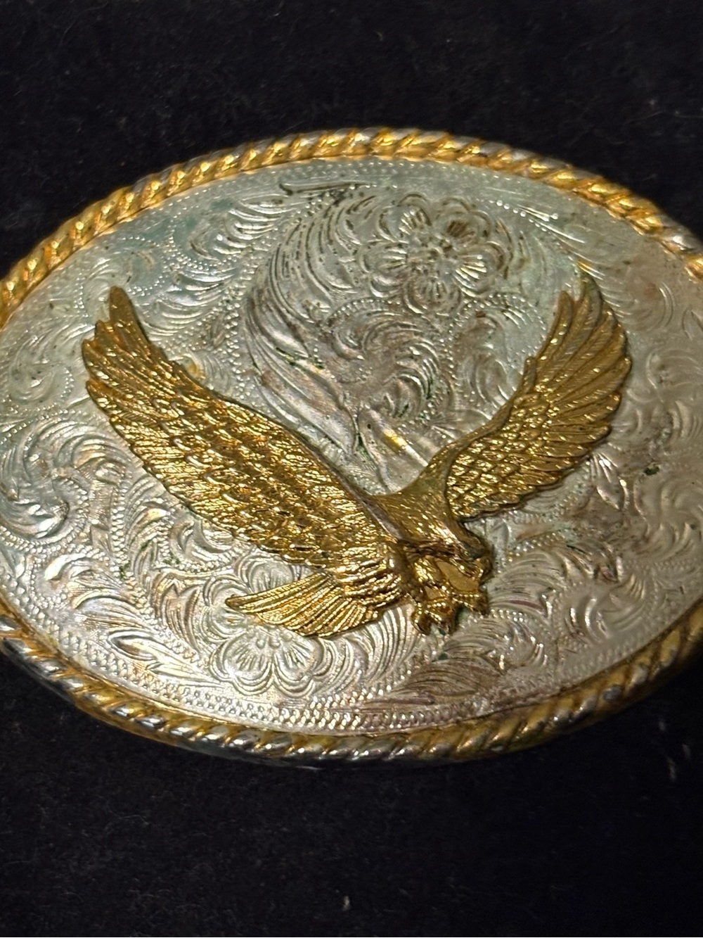 Western style flying Eagle belt buckle  - Gold and Silver tone vintage